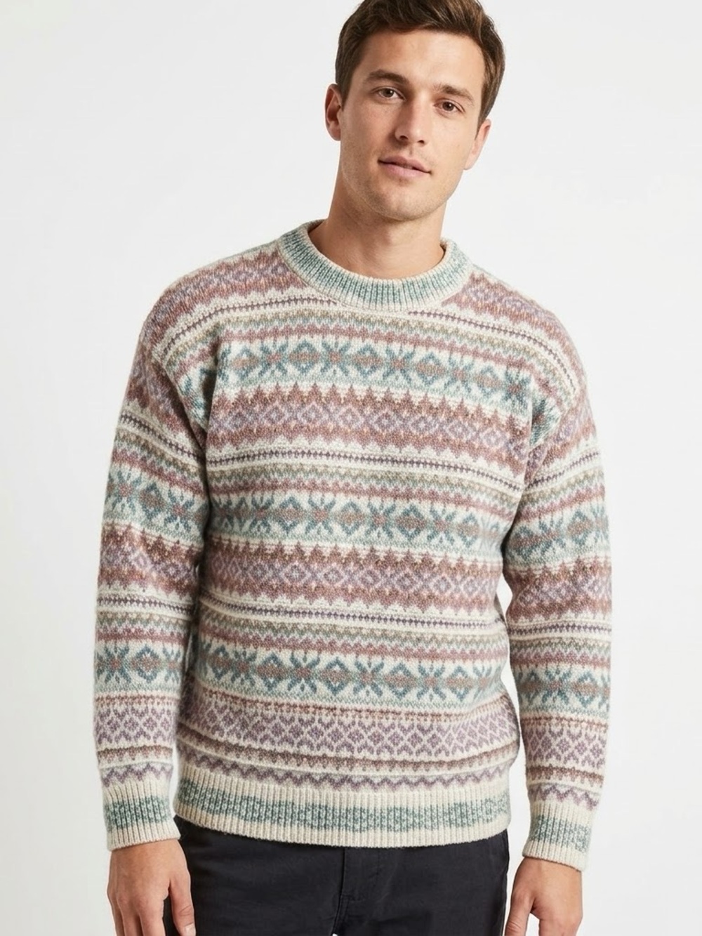Vintage Maglificio Florence Fair Isle Sweater Made in Italy Men’s Medium Pastel